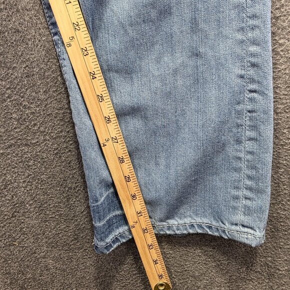 BKE Carter Jeans Mens 34L Blue Light Wash Distressed Straight Leg Patchwork - Picture 9 of 11